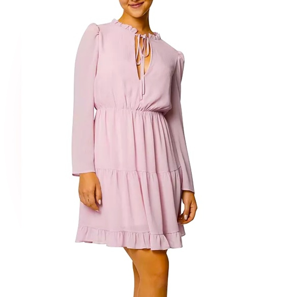 Laundry by Shelli Segal Tie Front Chiffon Mini Dress in Blush Pink Size 4
